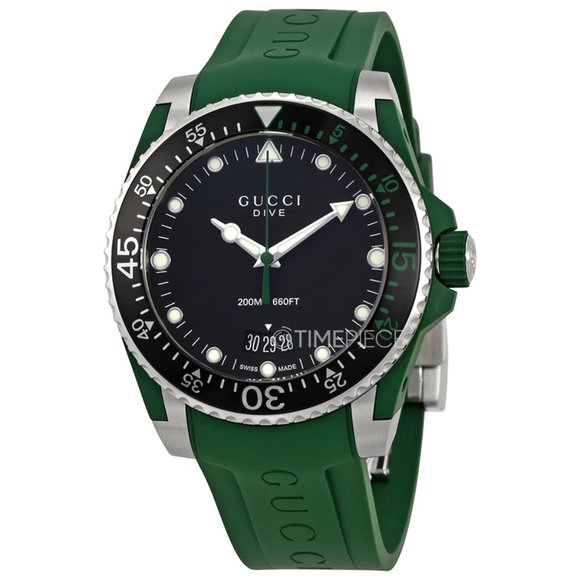 Gucci Dive Swiss Movement 40mm Black Dial Green Rubber Band Men's Watch YA136310 - Picture 2 of 7